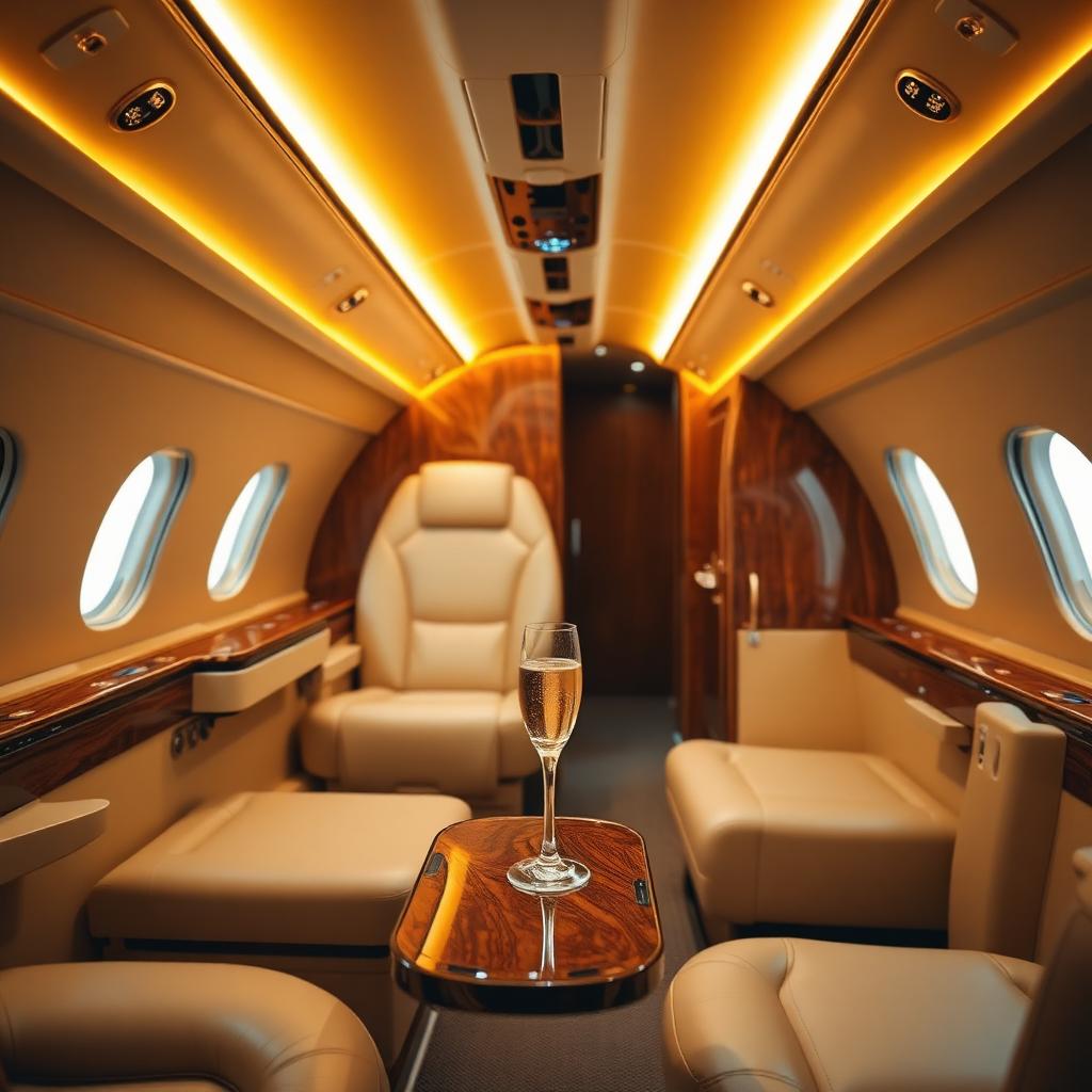 Interior of a luxury private jet cabin